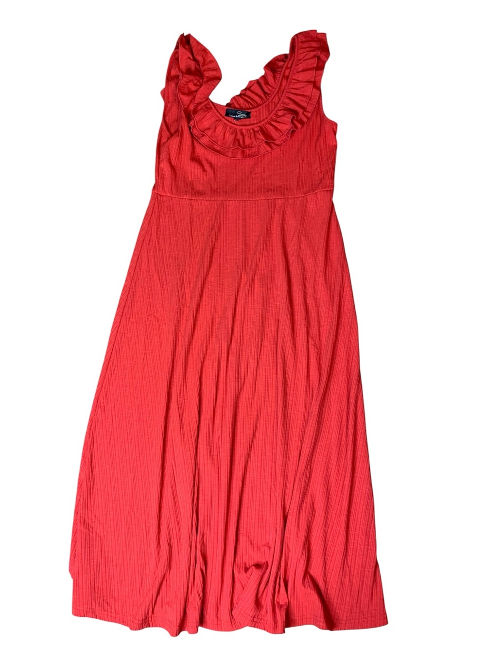 Suzanne Betro Red Ruffled Sleeveless Midi Dress Size Small